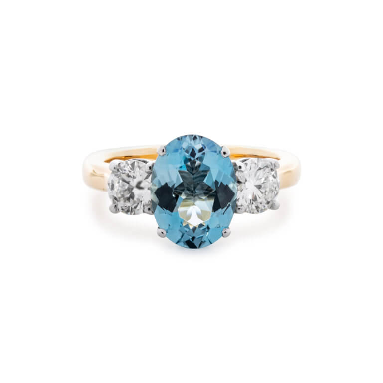 Aquamarine and Diamond Three Stone Ring