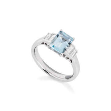 Aquamarine and Diamond Emerald Cut Ring
