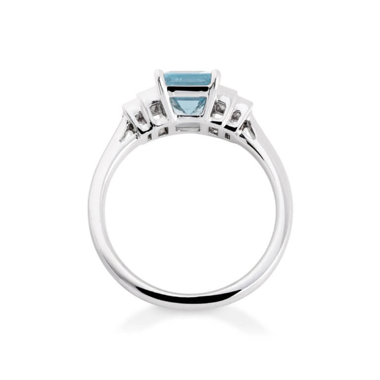 Aquamarine and Diamond Emerald Cut Ring