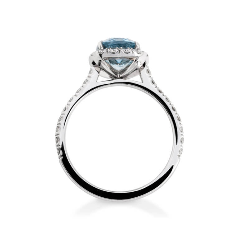 Aquamarine and Diamond Rectangular Halo Ring