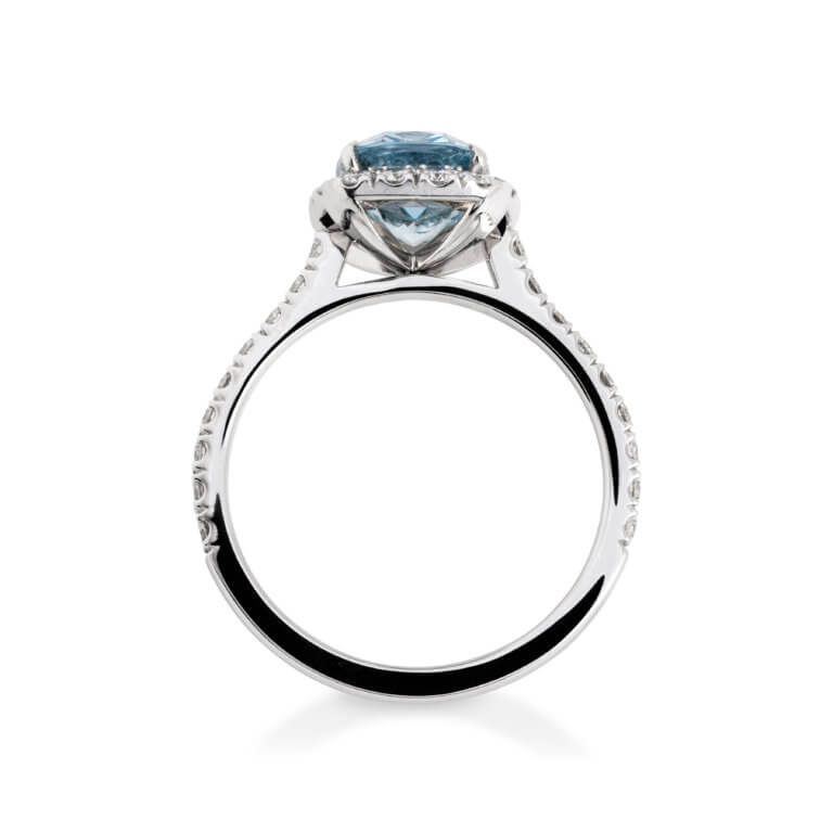Aquamarine and Diamond Rectangular Halo Ring - Image 2