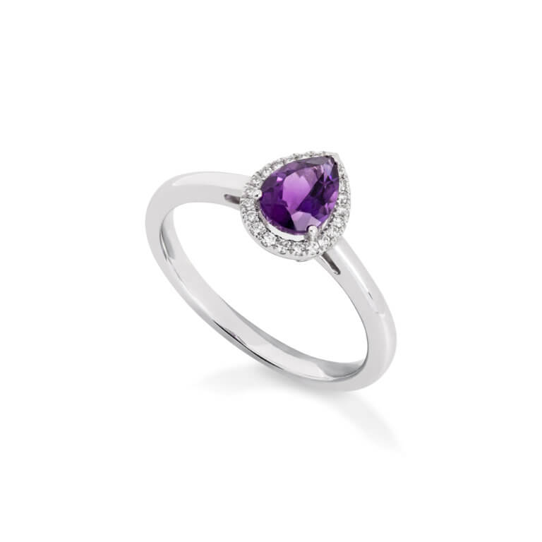 Amethyst and Diamond Halo Ring