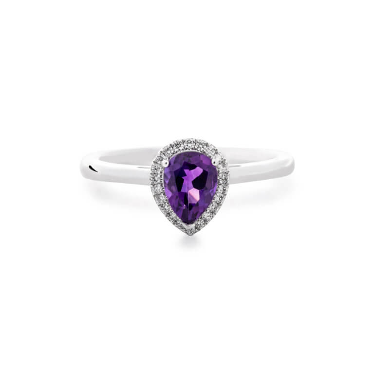 Amethyst and Diamond Halo Ring