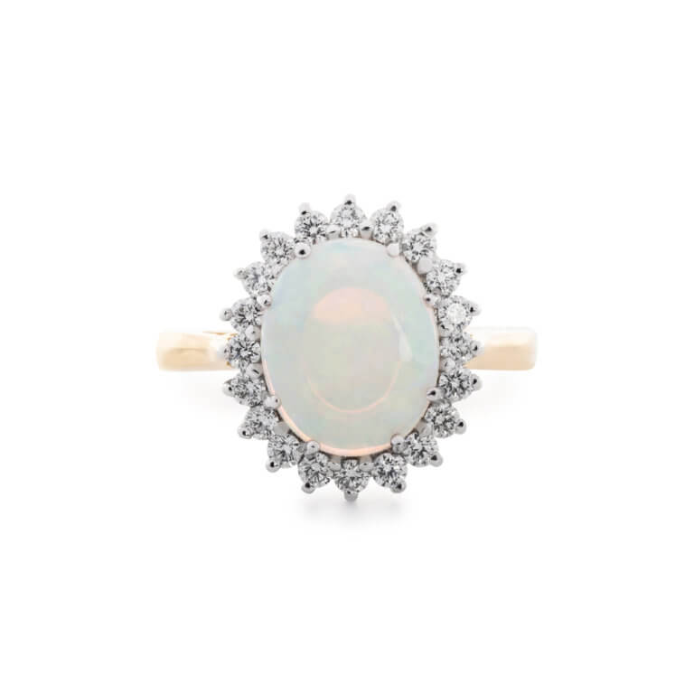 Opal and Diamond Cluster Ring