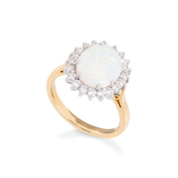 Opal and Diamond Cluster Ring