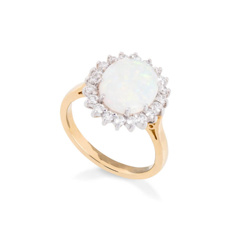 Opal and Diamond Cluster Ring