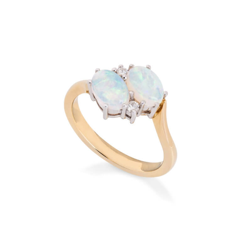 Opal and Diamond Crossover Ring