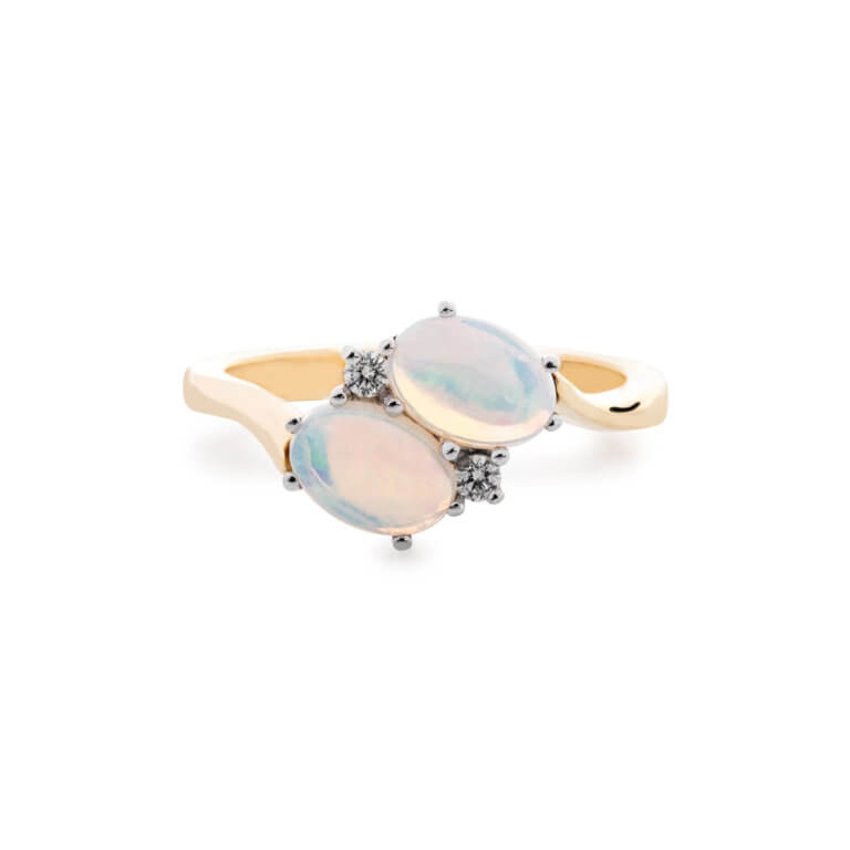 Opal and Diamond Crossover Ring