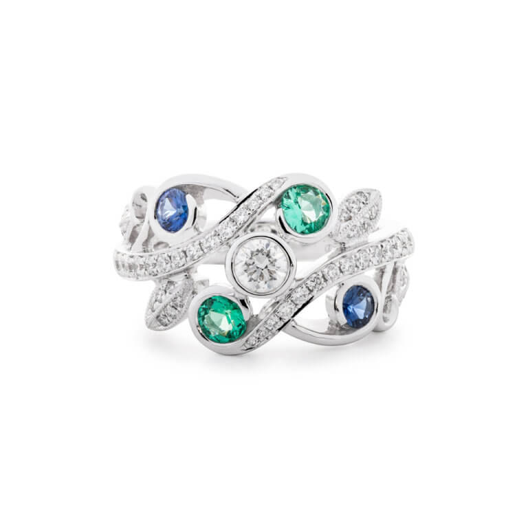 Emerald, Sapphire and Diamond Dress Ring