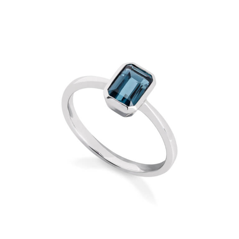 London Blue Topaz and White Gold Single Stone Ring