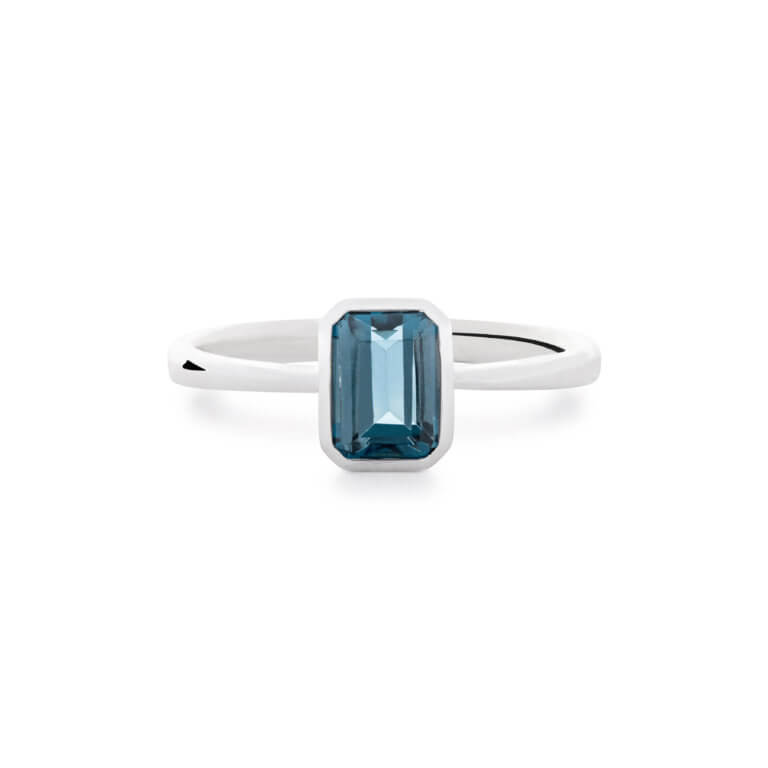 London Blue Topaz and White Gold Single Stone Ring