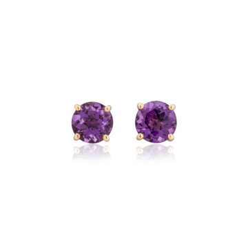 Amethyst and Yellow Gold Round Stud Earrings