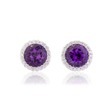 Amethyst and Diamond Halo Stud Earrings