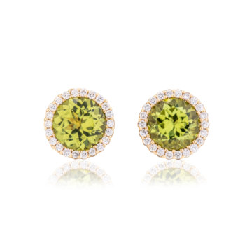 Peridot and Diamond Halo Stud Earrings