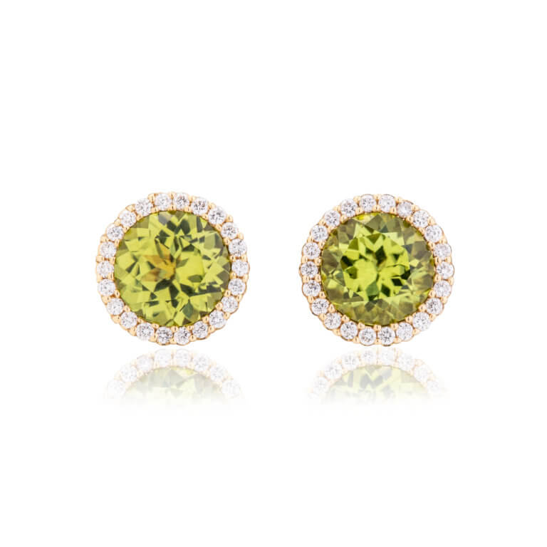 Peridot and Diamond Halo Stud Earrings