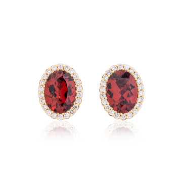 Garnet and Diamond Halo Stud Earrings