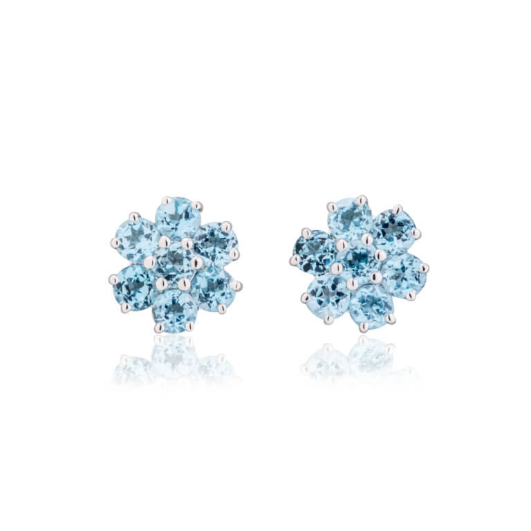 Blue Topaz and White Gold Cluster Stud Earrings