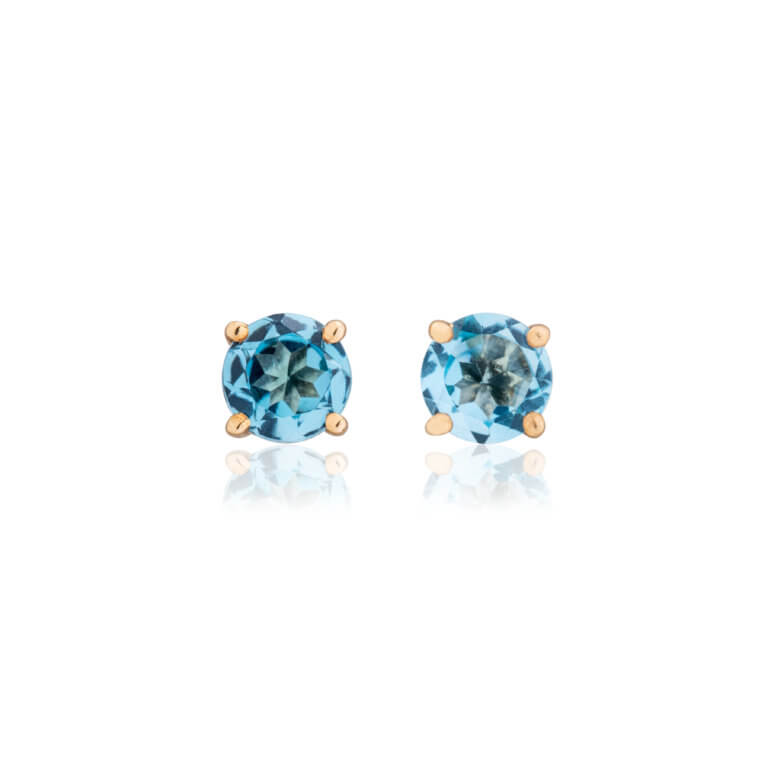 Blue Topaz and Yellow Gold Round Stud Earrings