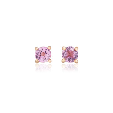 Pink Sapphire and Yellow Gold Round Stud Earrings