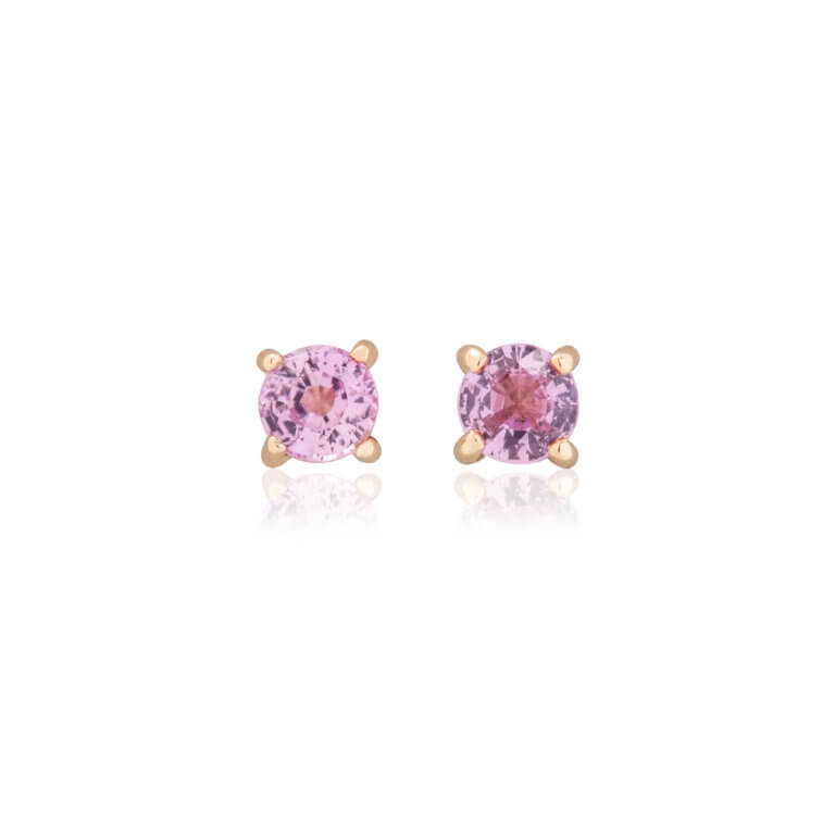 Pink Sapphire and Yellow Gold Round Stud Earrings