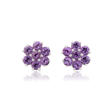 Amethyst and White Gold Cluster Stud Earrings