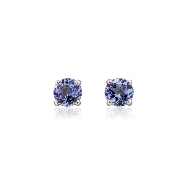 Tanzanite and White Gold Round Stud Earrings