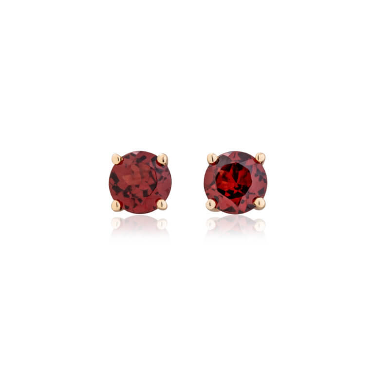 Garnet and Yellow Gold Round Stud Earrings