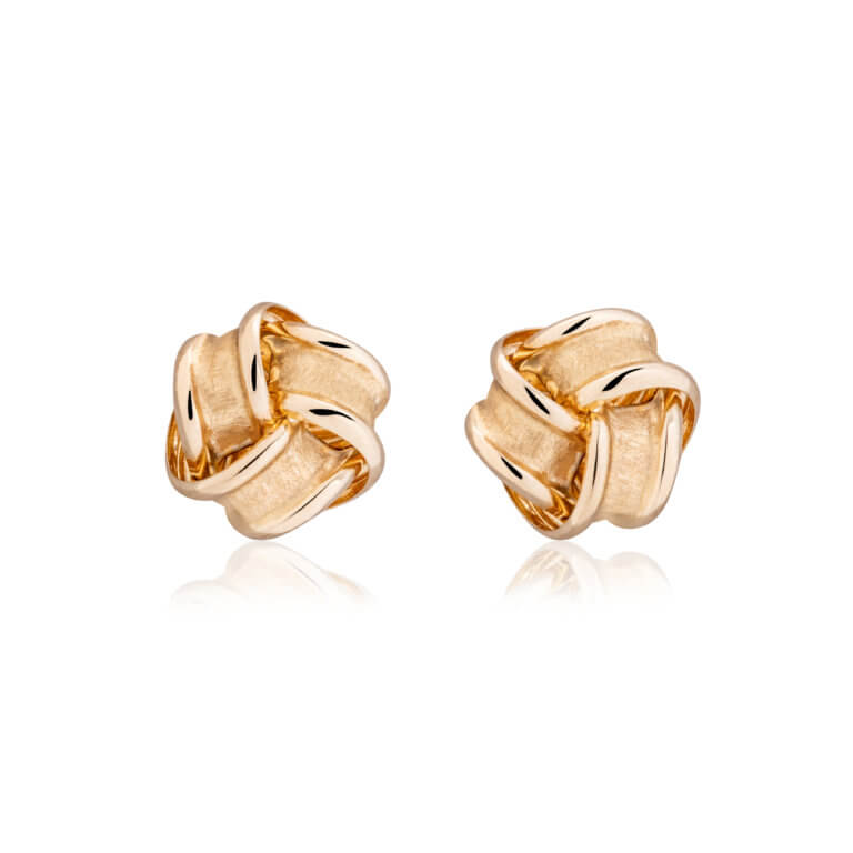 Yellow Gold Satin and Polished Knot Stud Earrings