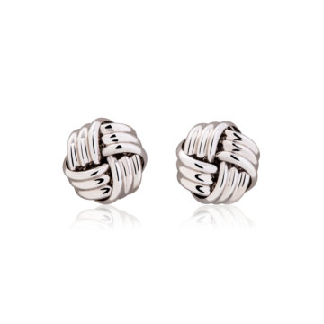 White Gold Ribbed Knot Stud Earrings