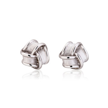 White Gold Satin and Polished Knot Stud Earrings