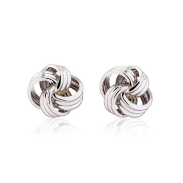 White Gold Ribbed Open Knot Stud Earrings