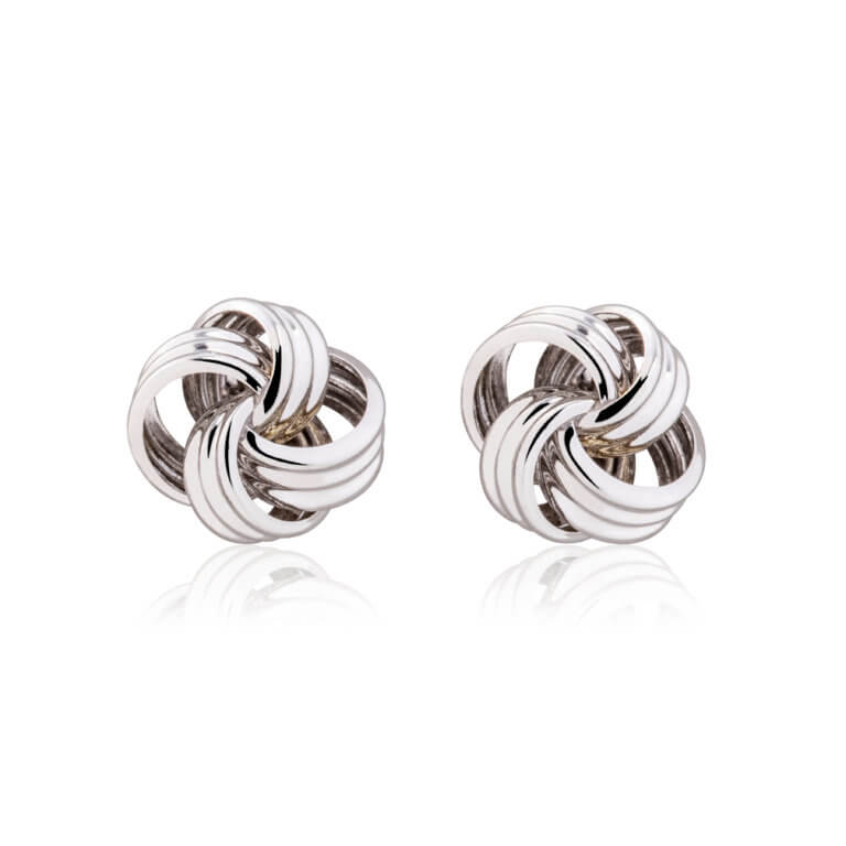White Gold Ribbed Open Knot Stud Earrings