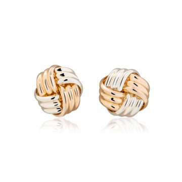 Yellow and White Gold Ribbed Knot Stud Earrings