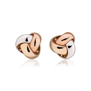 Yellow, White and Rose Gold Smooth Knot Stud Earrings