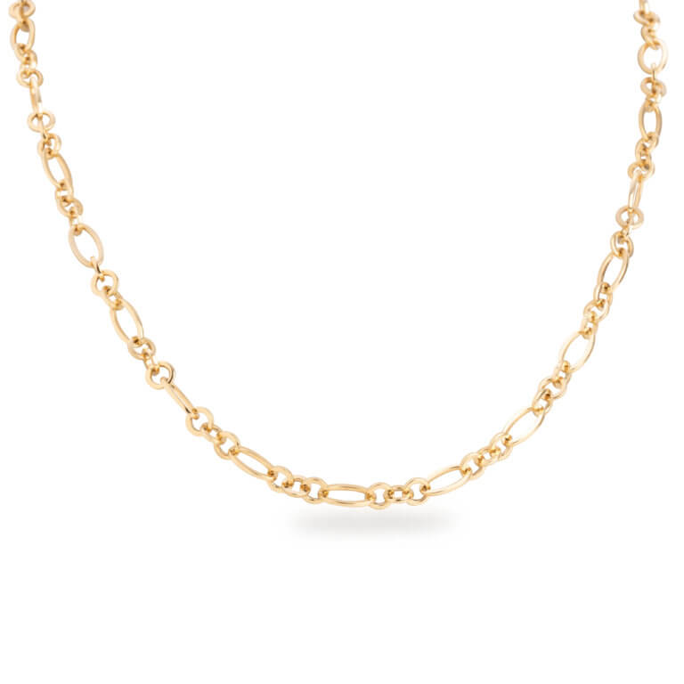 Oval and Round Link Yellow Gold Necklace