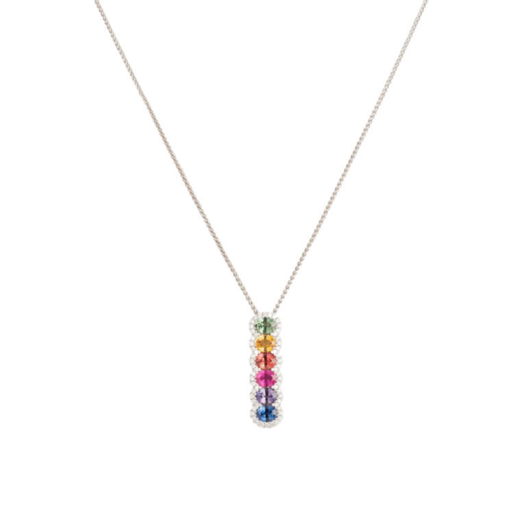 Rainbow Sapphire and Diamond Drop Pendant