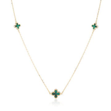 Malachite and Yellow Gold Clover Motif Necklace