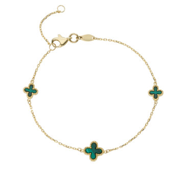 Malachite and Yellow Gold Clover Motif Bracelet