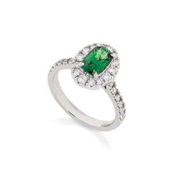 Tsavorite Garnet and Diamond Oval Halo Ring