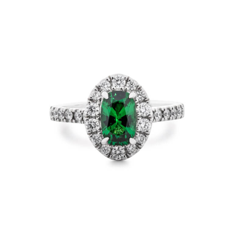 Tsavorite Garnet and Diamond Oval Halo Ring