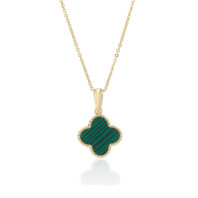 Malachite and Yellow Gold Clover Motif Pendant - Image 2