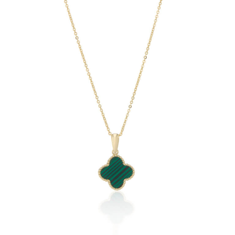 Malachite and Yellow Gold Clover Motif Pendant