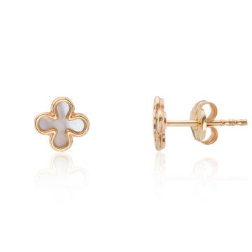 Mother-of-Pearl and Yellow Gold Clover Motif Stud Earrings