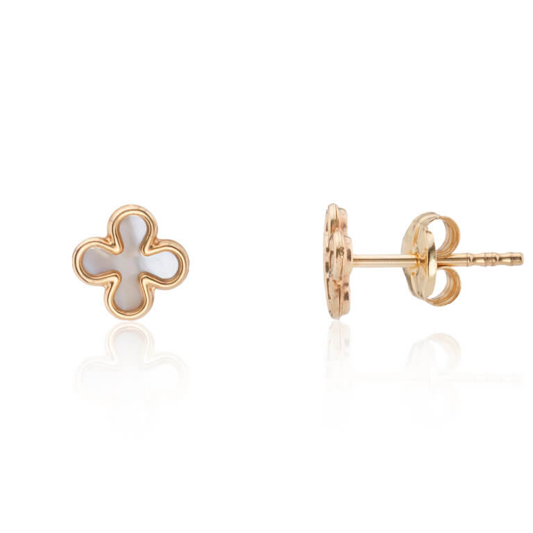 Mother-of-Pearl and Yellow Gold Clover Motif Stud Earrings