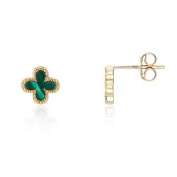 Malachite and Yellow Gold Clover Motif Stud Earrings