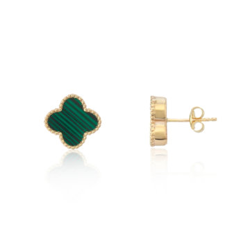 Malachite and Yellow Gold Clover Motif Large Stud Earrings