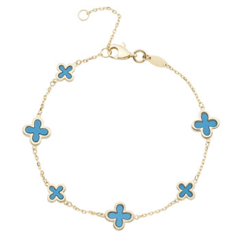 Turquoise and Yellow Gold Clover Motif Bracelet