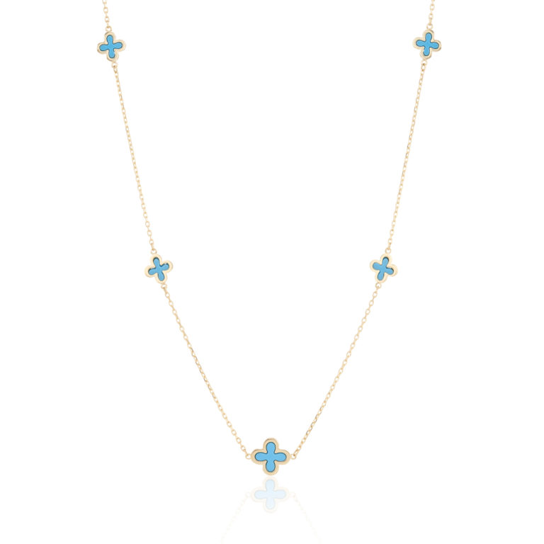 Turquoise and Yellow Gold Clover Motif Necklace