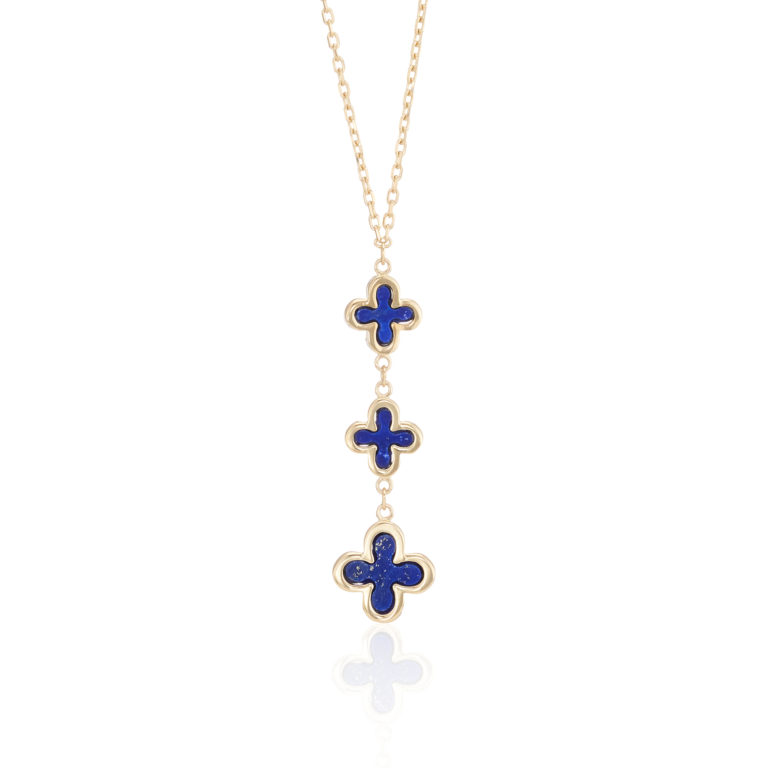 Lapis-Lazuli and Yellow Gold Clover Motif Drop Pendant