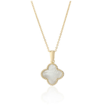 Mother-of-Pearl and Yellow Gold Clover Motif Pendant